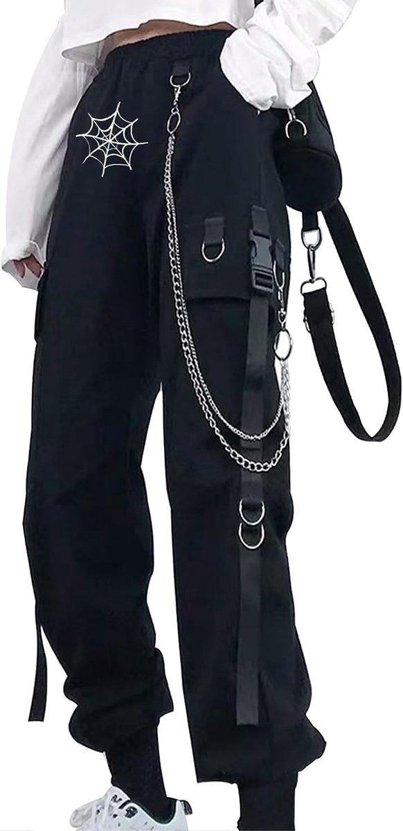 Cargobroek voor dames, met broekketting, gothic kleding, gothic kleding, gothic stijl, Y2k, techwear broek