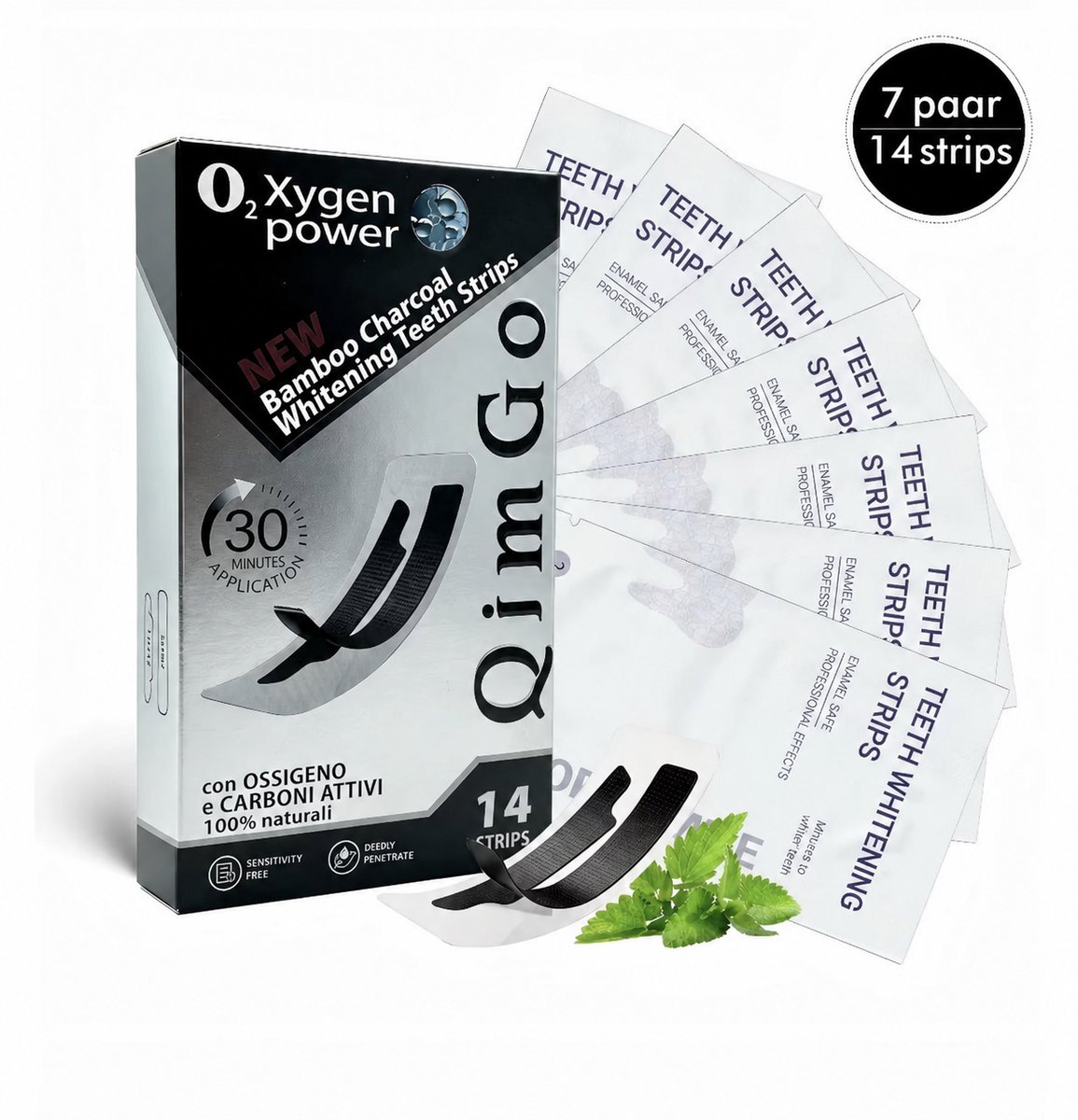 Whitening Strips Tanden – Activated Charcoal – 14 Stuks – Tanden Bleken Set Thuis – Voor Wittere Tanden – 30-60 Minuten – Comfortabele Pasvorm