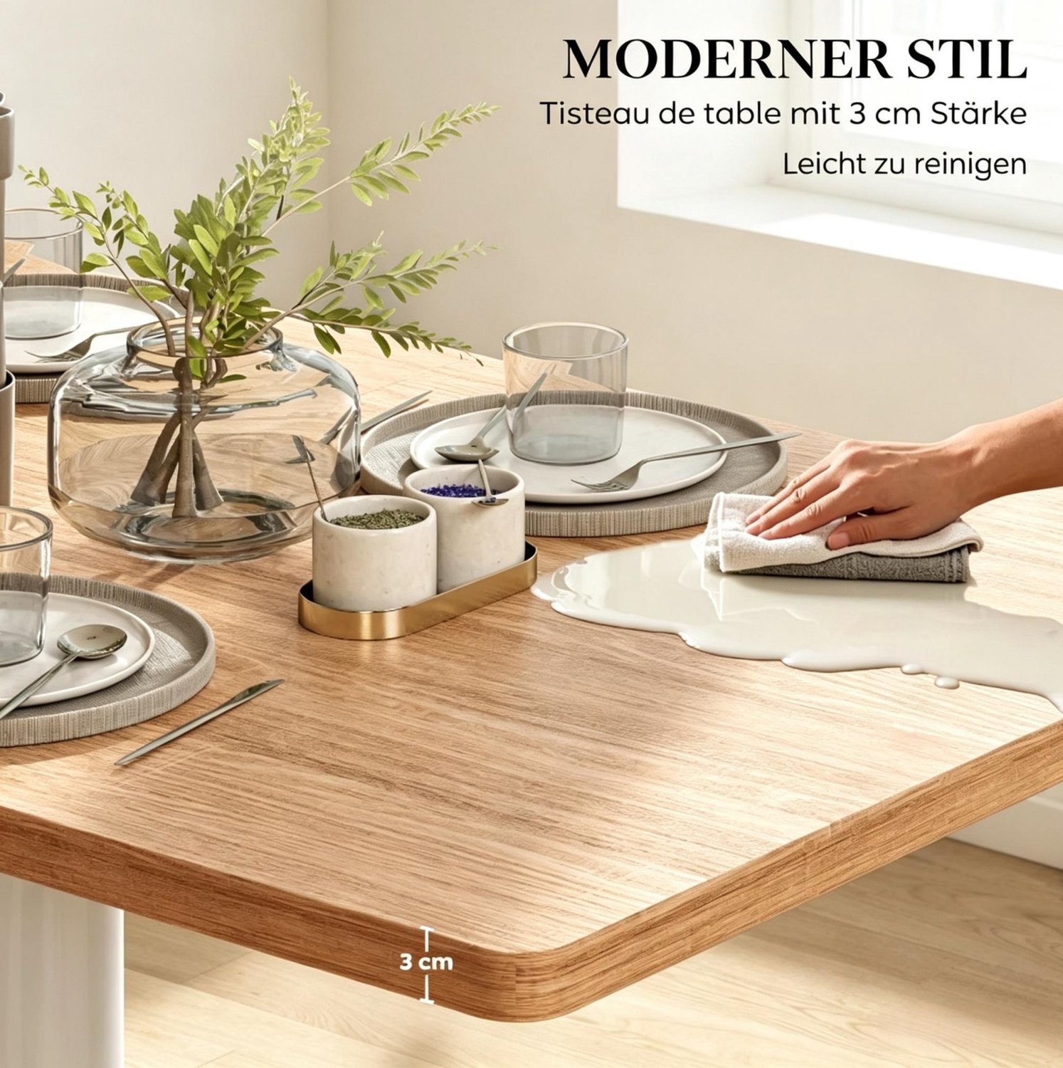 DESMIU Eettafel - Rechthoekig Voor 6 Personen Met Centrale Poot - Voor Keuken En Eetkamer - Spaanplaat En Metaal - 120x70x75 Cm - Eiken En Wit
