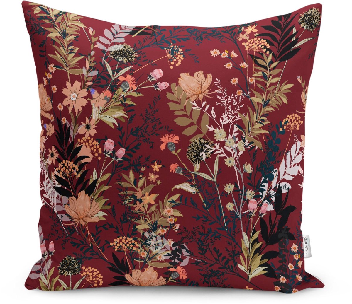 De Groen Home BLOEM Sierkussen Velvet - 45x45 - Bordeaux - Inclusief binnenkussen - Aan beide zijdig bedrukt
