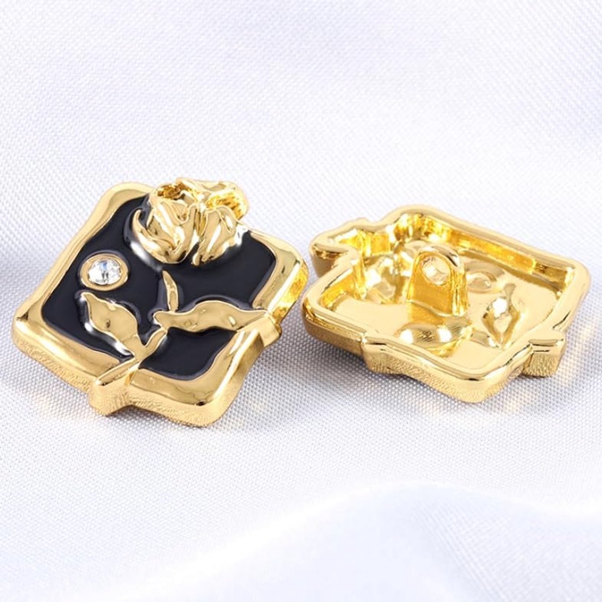 20 stuks metalen rozenknoppen met schacht, vierkante bloemknop voor kleding, vesten, jas, ambachtelijke projecten, goud, 23 mm x 18 mm