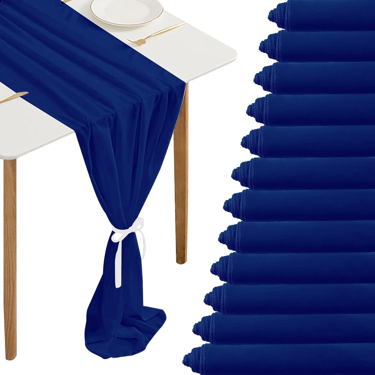 Set van 12 chiffon tafelloper - koningsblauw doorschijnend, romantische stijl voor bruiloft, verjaardag, feest en babyshower decoratie (68,6 x 304,8 cm)