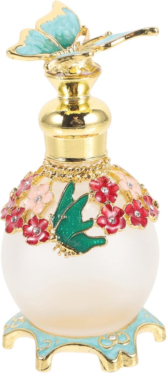 Parfumflesje met Groene Vlinderdecoratie Hervulbare Essentiële Oliehouder Vintage Midden-oosterse Stijl voor Reizen Dagelijks Gebruik