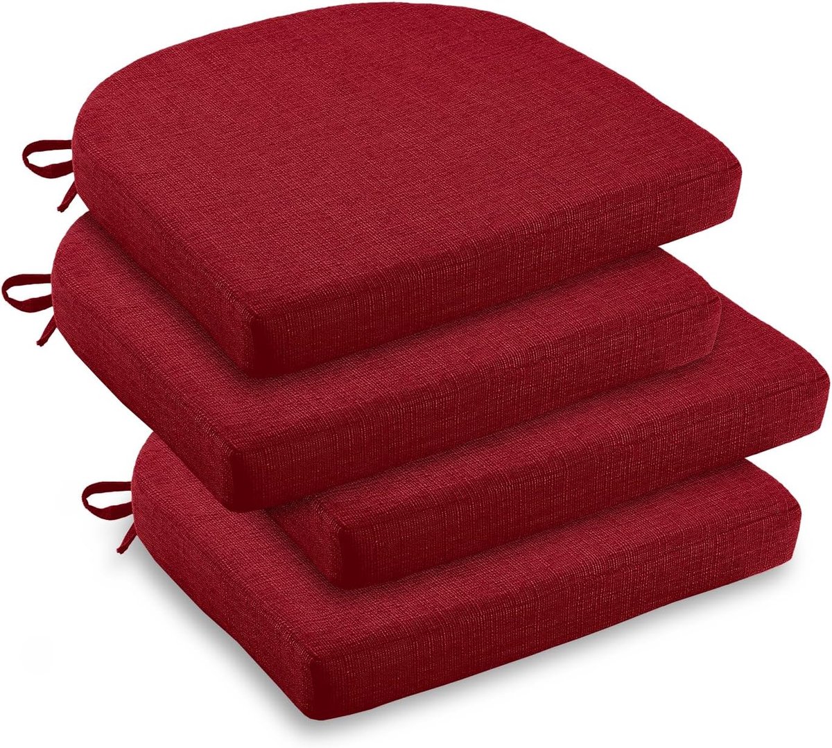Downluxe Binnenstoelkussens voor eetkamerstoelen, zachte en comfortabele getextureerde traagschuim keukenstoelkussens met banden en antislip achterkant, 40,6 x 40,6 x 5 cm, rood, 4 stuks