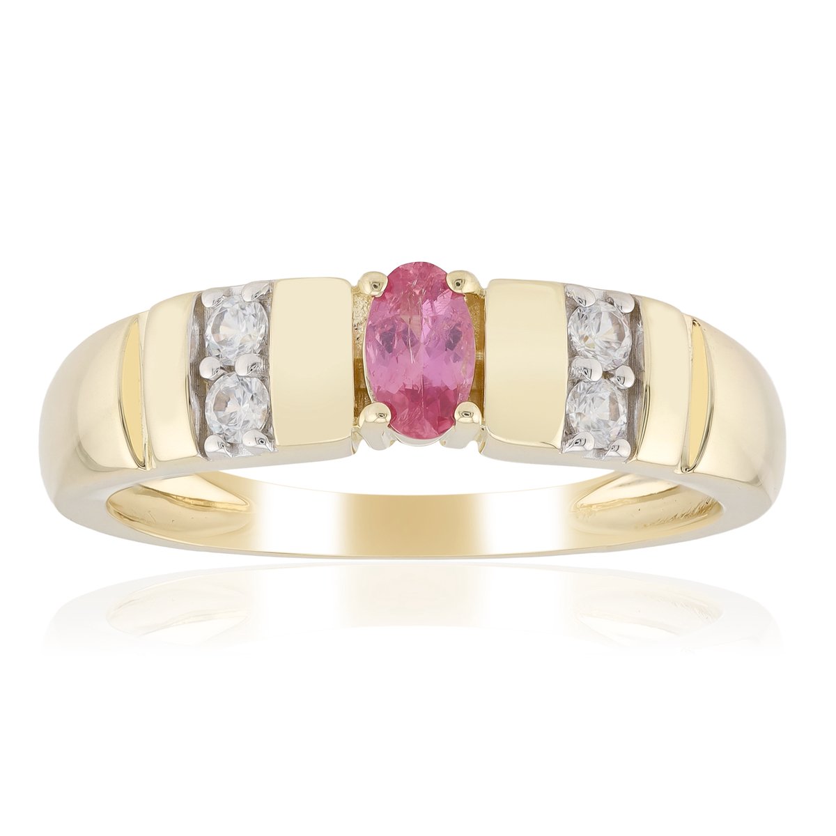 Cavill - 9 Karaat Gouden Ring met Padparadscha Saffier 0,23ct - Ovale Briljantslijping - Geelgoud - Luxe Damesring met Zirkonen 0,177ct