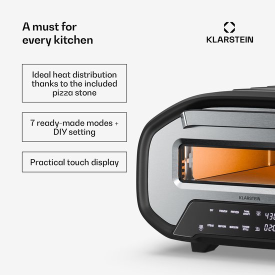 Klarstein Pizzaoven PizzaForno elektrische met 1700 W - 7 programma's + geheugen - digitaal display - 51 cm - voor pizza - voor Keuken - Touch - Pizzaoven Houtskool Steenoven — afbeelding 3