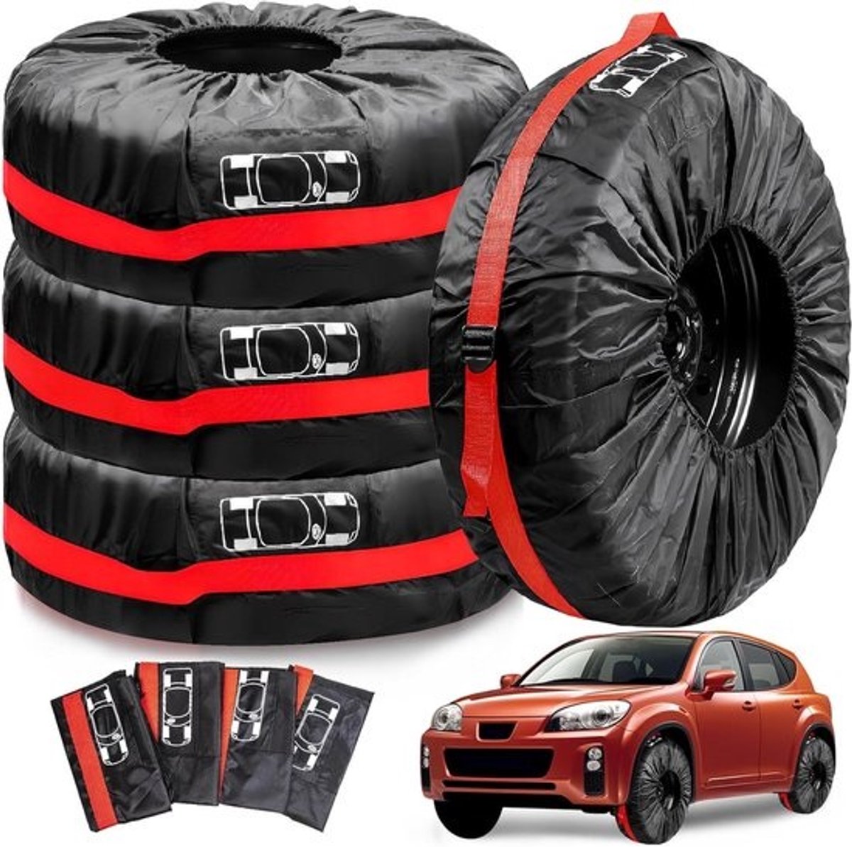 Set van 4 bandentassen voor banden van 45-56 cm - 80 cm opbergtassen voor zomer- en winterbanden met handvat