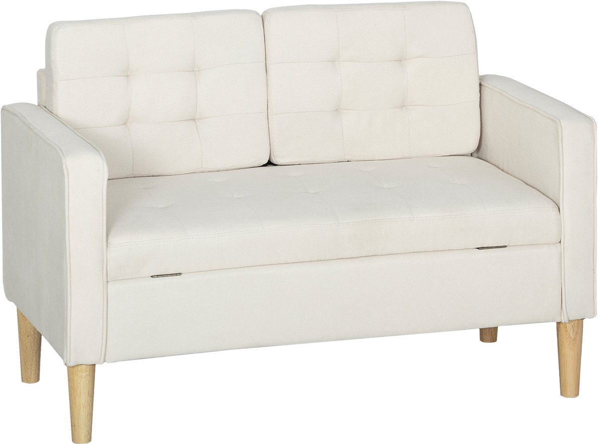 Homona 2-zitsbank met opbergruimte - Met knoopdetails - 117 x 62 x 78 cm - Crèmewit