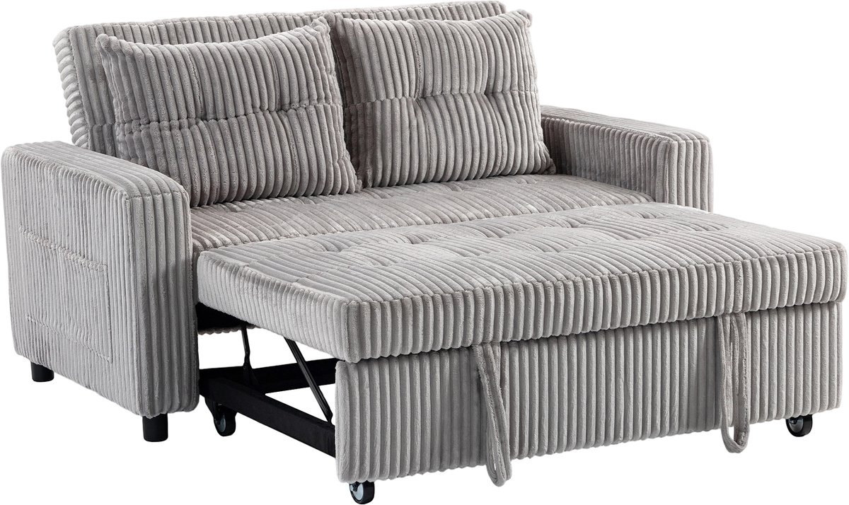 Homona 2-zits slaapbank met verstelbare rugleuning - Inclusief 2 kussens en zijvakken - 157 x 90 x 91 cm - Lichtgrijs