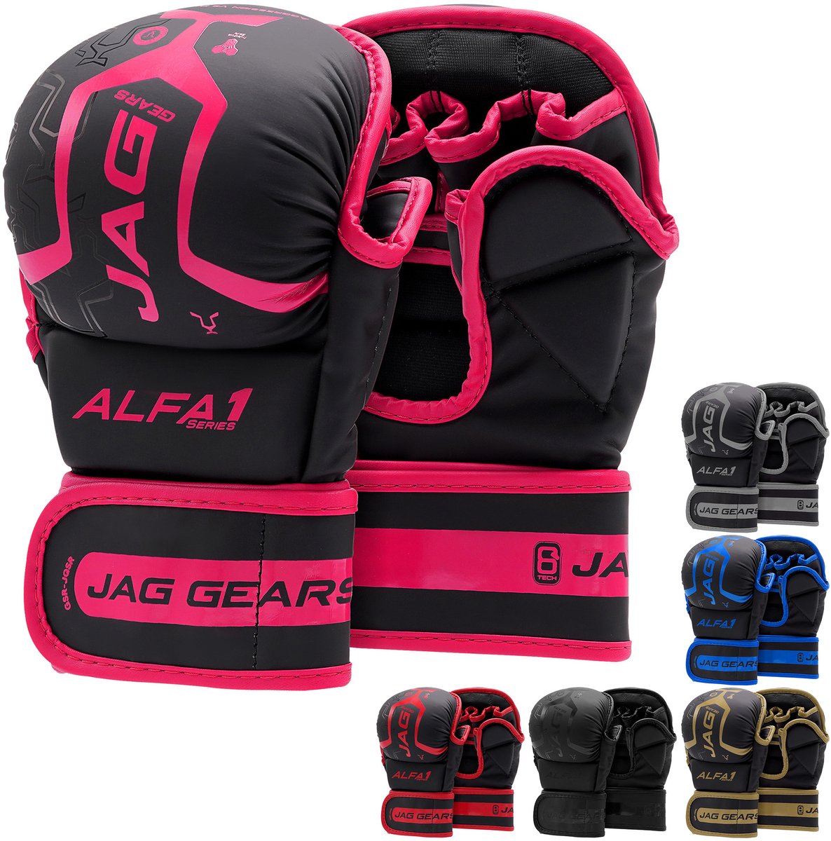 JAG Gears - ALFA – Grappling-handschoenen – MMA-sparringhandschoenen – Training – Boksen – Synthetisch leer – Roze – L/XL
