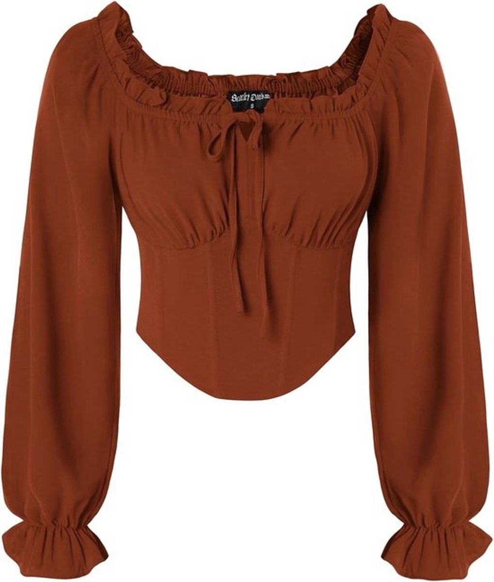 Middeleeuwse crop top voor dames - korset met lange, opgestikte taille - piratenblouse