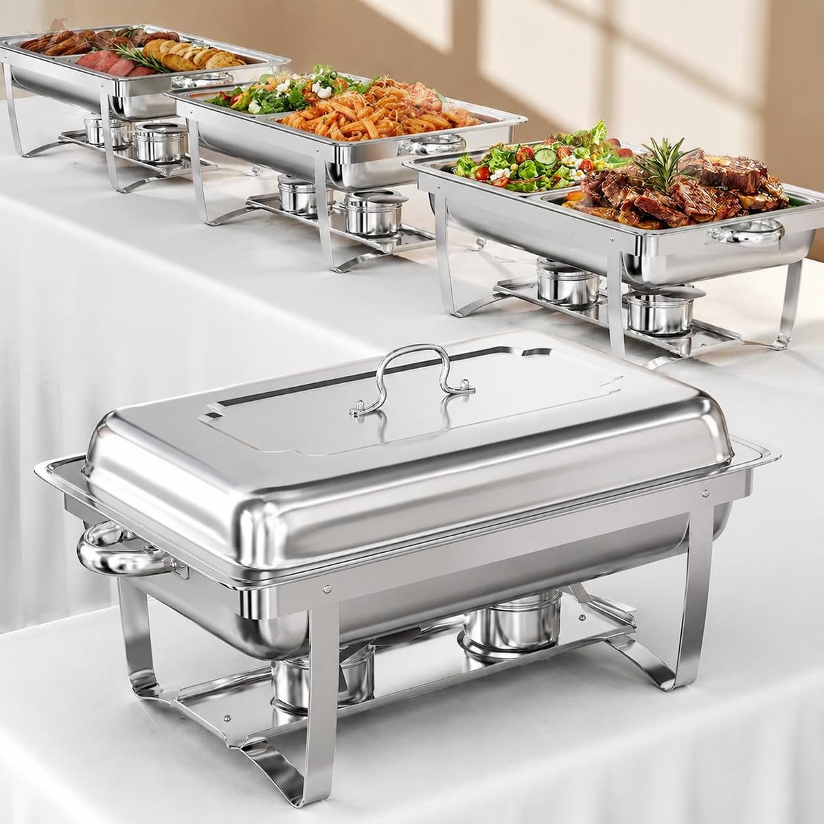 TLGREEN 9L Chafing Dish Roestvrijstalen - Warmhoudcontainer - 2 x 1/2 GN-containers - voor Catering Buffetten Feestjes scholen
