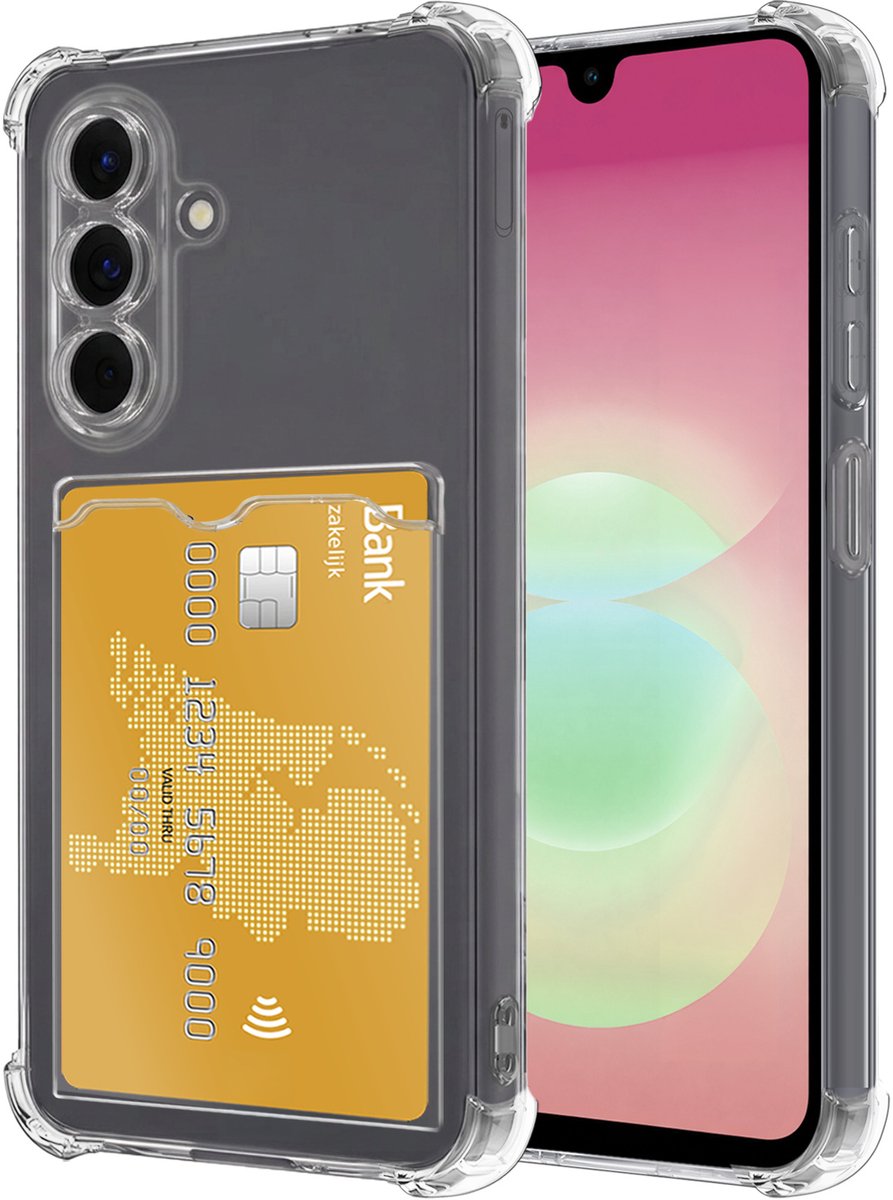 Hoesje - Geschikt voor Samsung Galaxy A18 - Met Pashouder en Kaarthouder - Telefoon Hoes Shockproof - Siliconen Case - Back Cover - Shock Proof - Pasjes Houder - Transparant