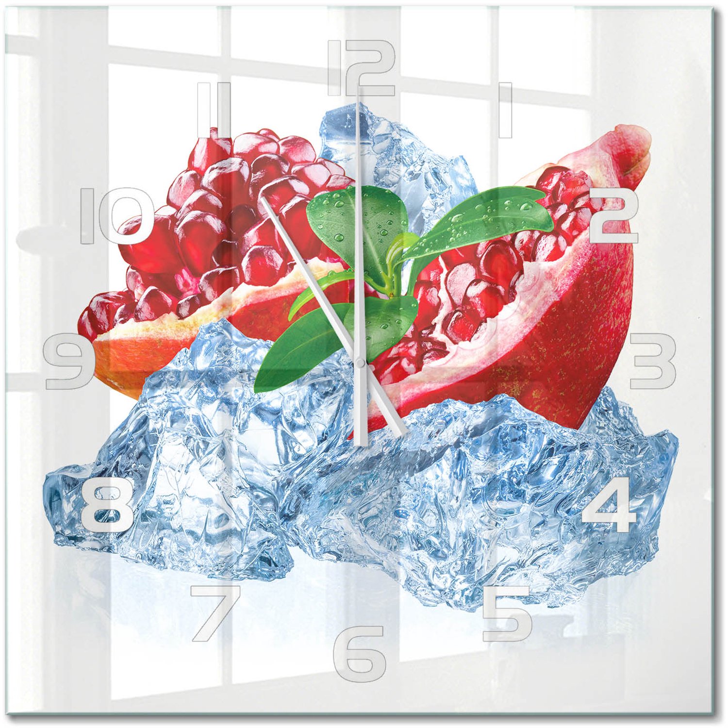 TULUP Wandklok - IJsgranaat Klok Glas Met Opdruk - 60x60 cm - Rood Moderne Wandklok Glas - Witte handen - Vierkante Klok - Decoratieve Glazen Klok - Glazen Wandklok Design