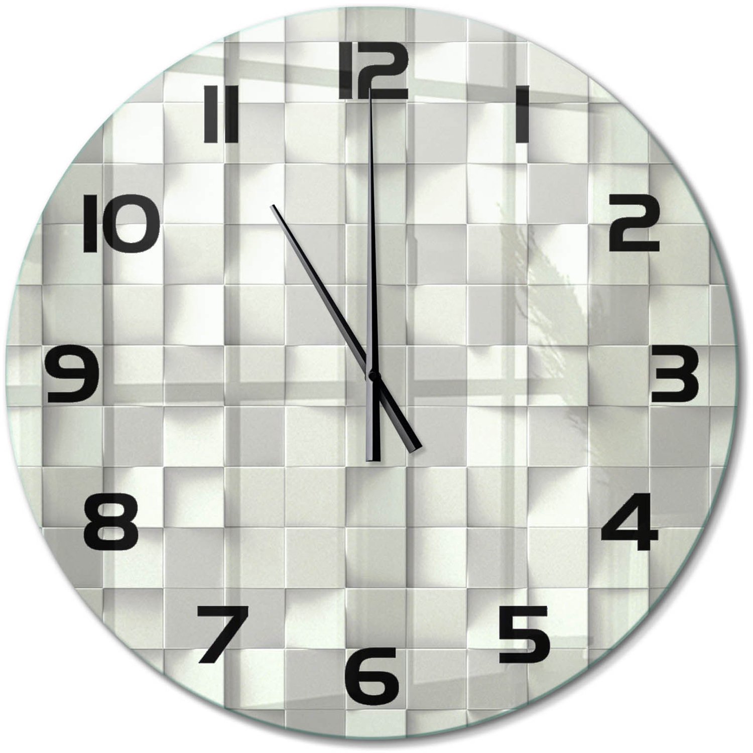 TULUP Wandklok - Geometrische achtergrond Wandklok Glas Decoratie - fi60 cm - Wit Gekleurde Glazen Klok - Zwarte handen - Ronde Klok - Klok Glas Met Opdruk - Moderne Wandklok Glas