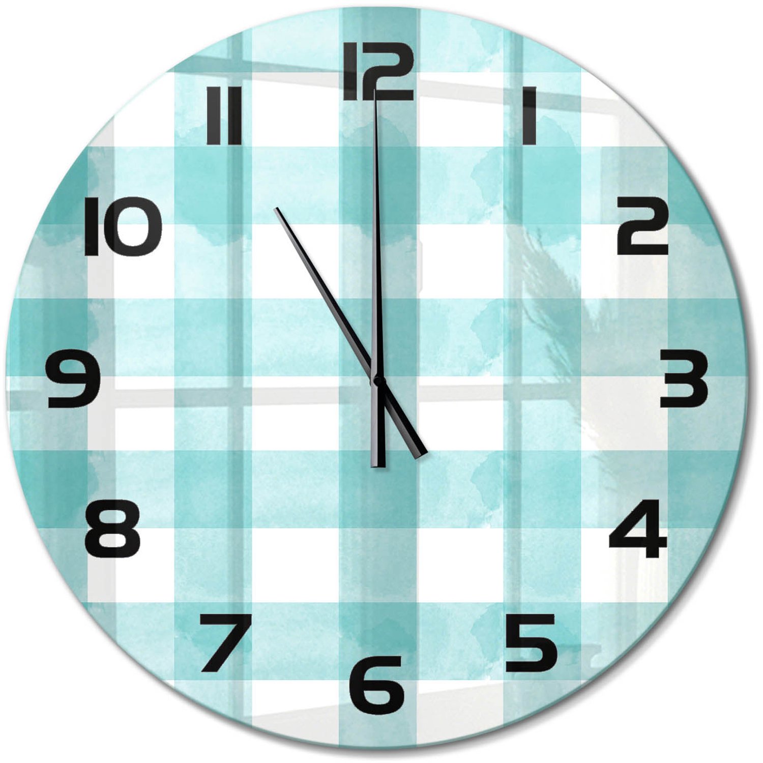 TULUP Wandklok - Blauw raster Gekleurde Glazen Klok - fi60 cm - Blauw Glazen Klok Met Print - Zwarte handen - Ronde Klok - Moderne Wandklok Glas - Wandklok Glas Decoratie