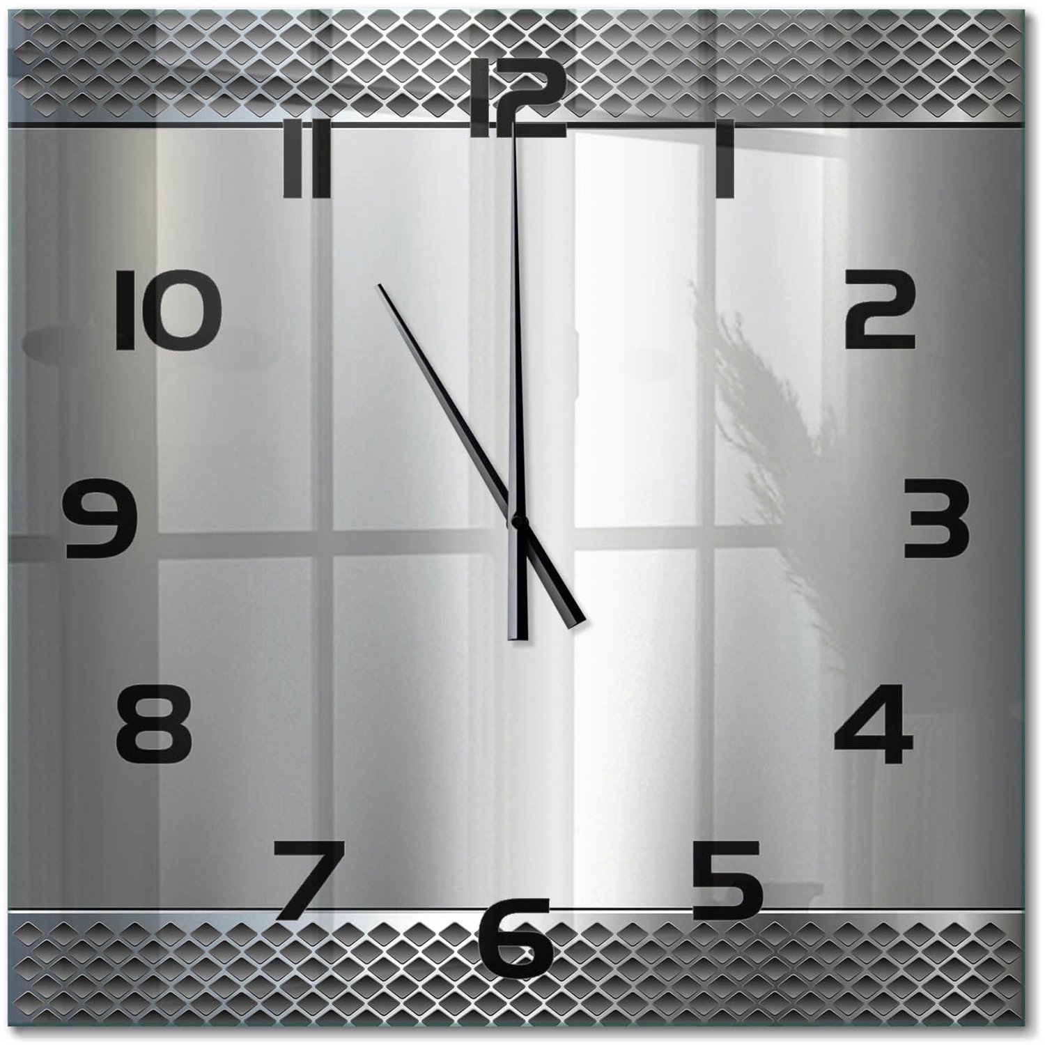 TULUP Wandklok - Metalen achtergrond Glazen Klok Met Print - 60x60 cm - Zilver Wandklok Glas Met Motief - Zwarte handen - Vierkante Klok - Wandklok Glas Decoratie - Gekleurde Glazen Klok