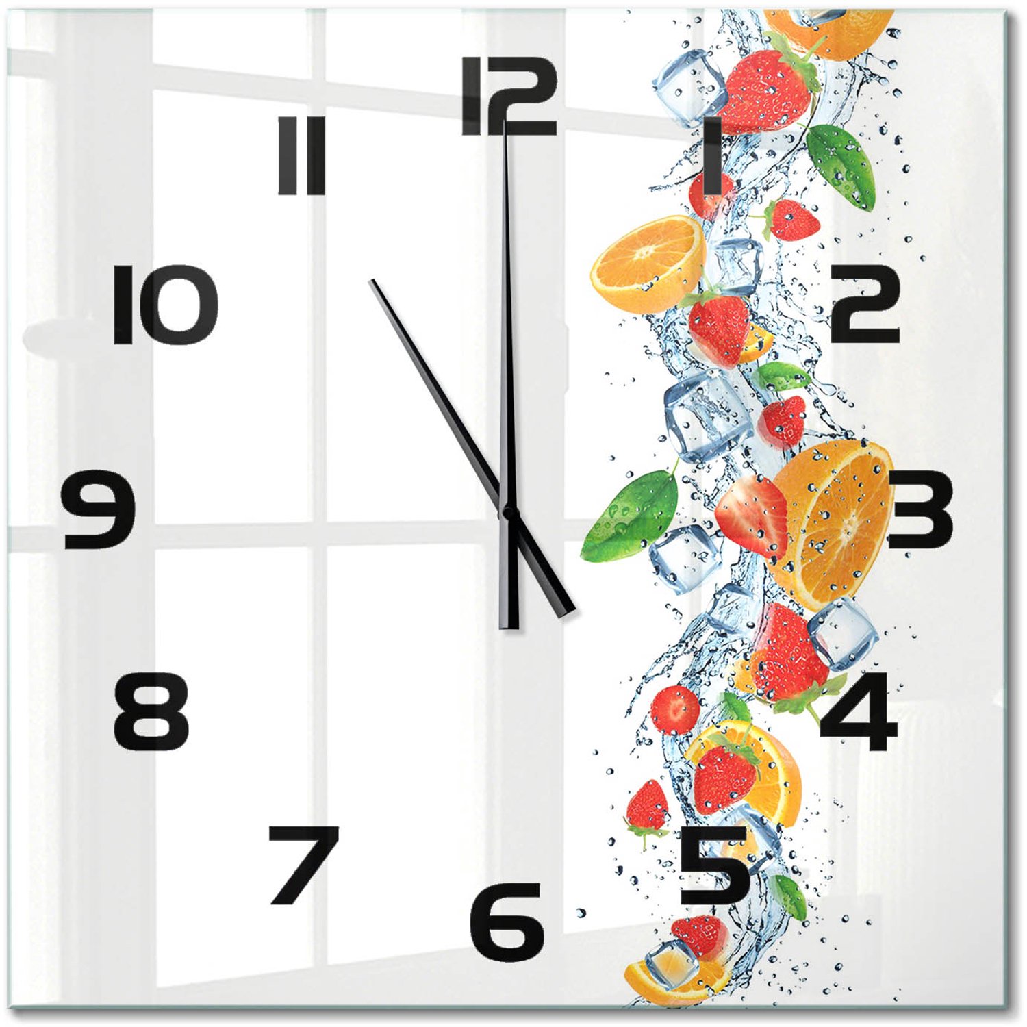 TULUP Wandklok - Fruit met ijs Gekleurde Glazen Klok - 60x60 cm - Veelkleurig Glazen Klok Met Print - Zwarte handen - Vierkante Klok - Moderne Wandklok Glas - Wandklok Glas Decoratie