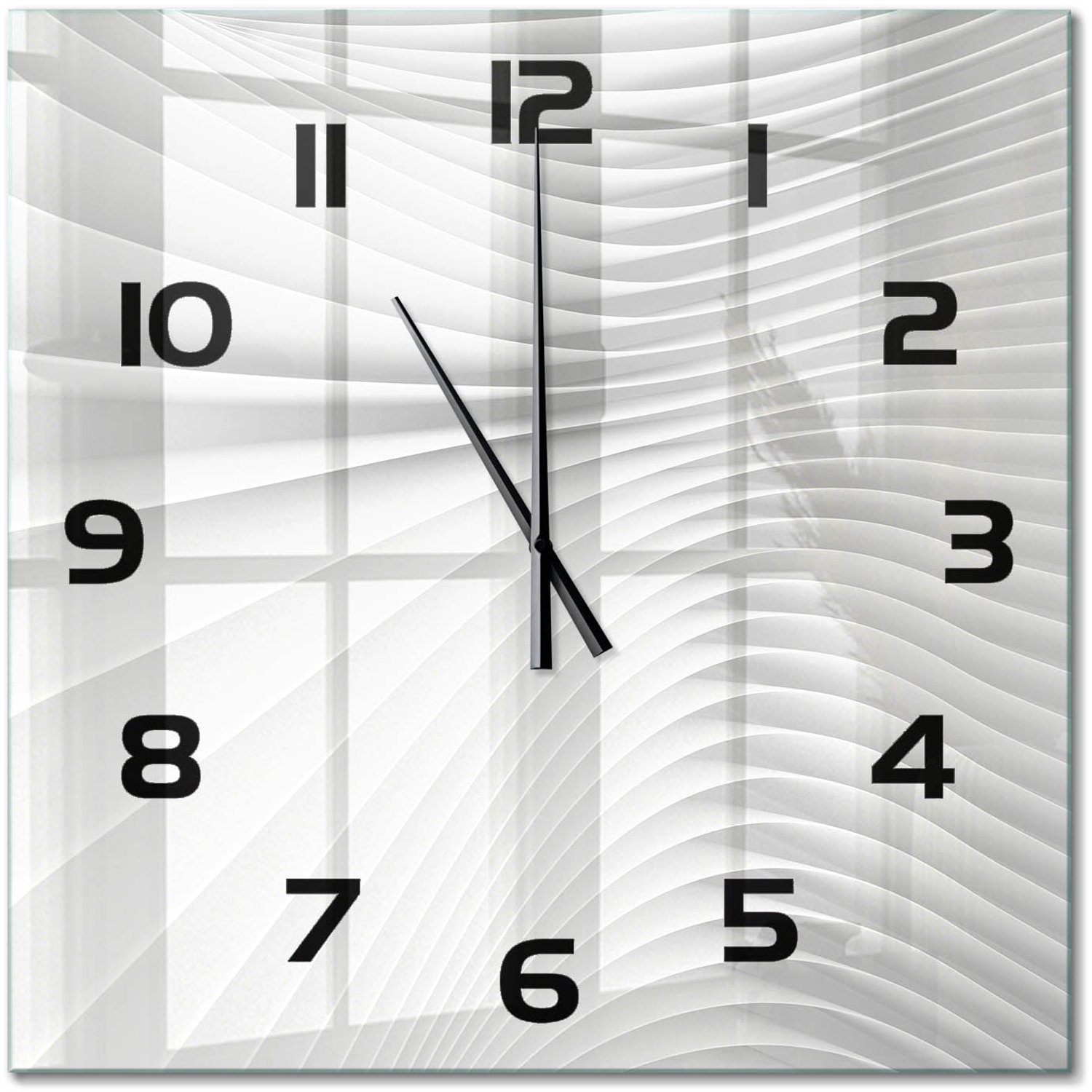 TULUP Wandklok - Lijnen van abstractie Gekleurde Glazen Klok - 60x60 cm - Wit Glazen Klok Met Print - Zwarte handen - Vierkante Klok - Moderne Wandklok Glas - Wandklok Glas Decoratie