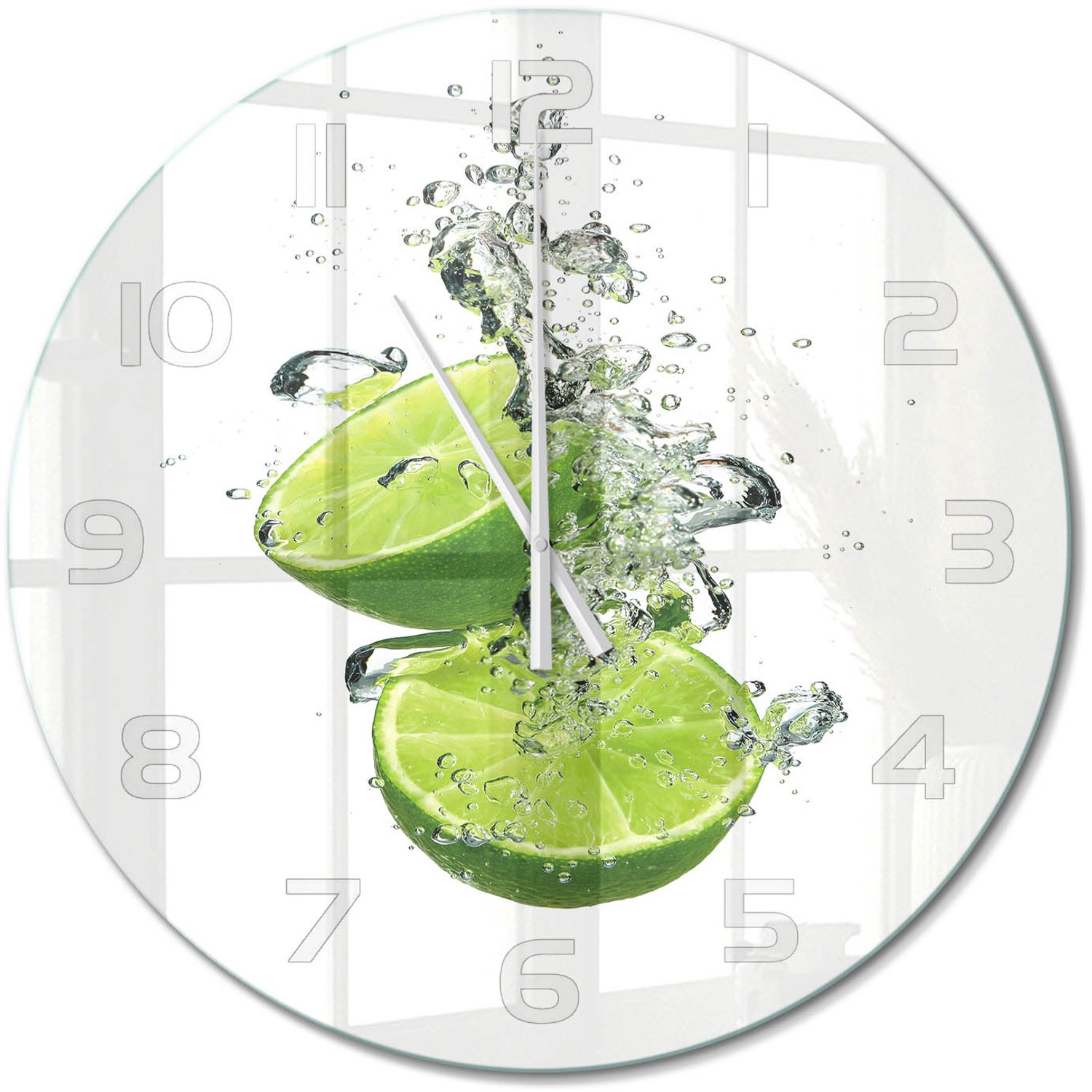 TULUP Wandklok - Kalk onder water Glazen Wandklok Design - fi60 cm - Groente Klok Glas Met Opdruk - Witte handen - Ronde Klok - Wandklok Glas Met Motief - Decoratieve Glazen Klok