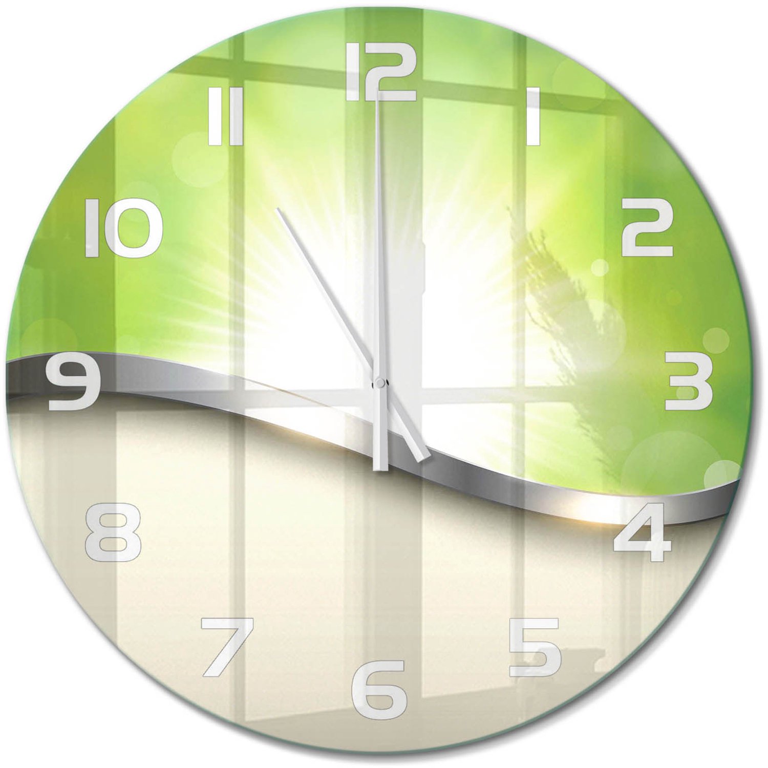 TULUP Wandklok - Groene abstractie Wandklok Glas Decoratie - fi60 cm - Groente Gekleurde Glazen Klok - Witte handen - Ronde Klok - Klok Glas Met Opdruk - Moderne Wandklok Glas