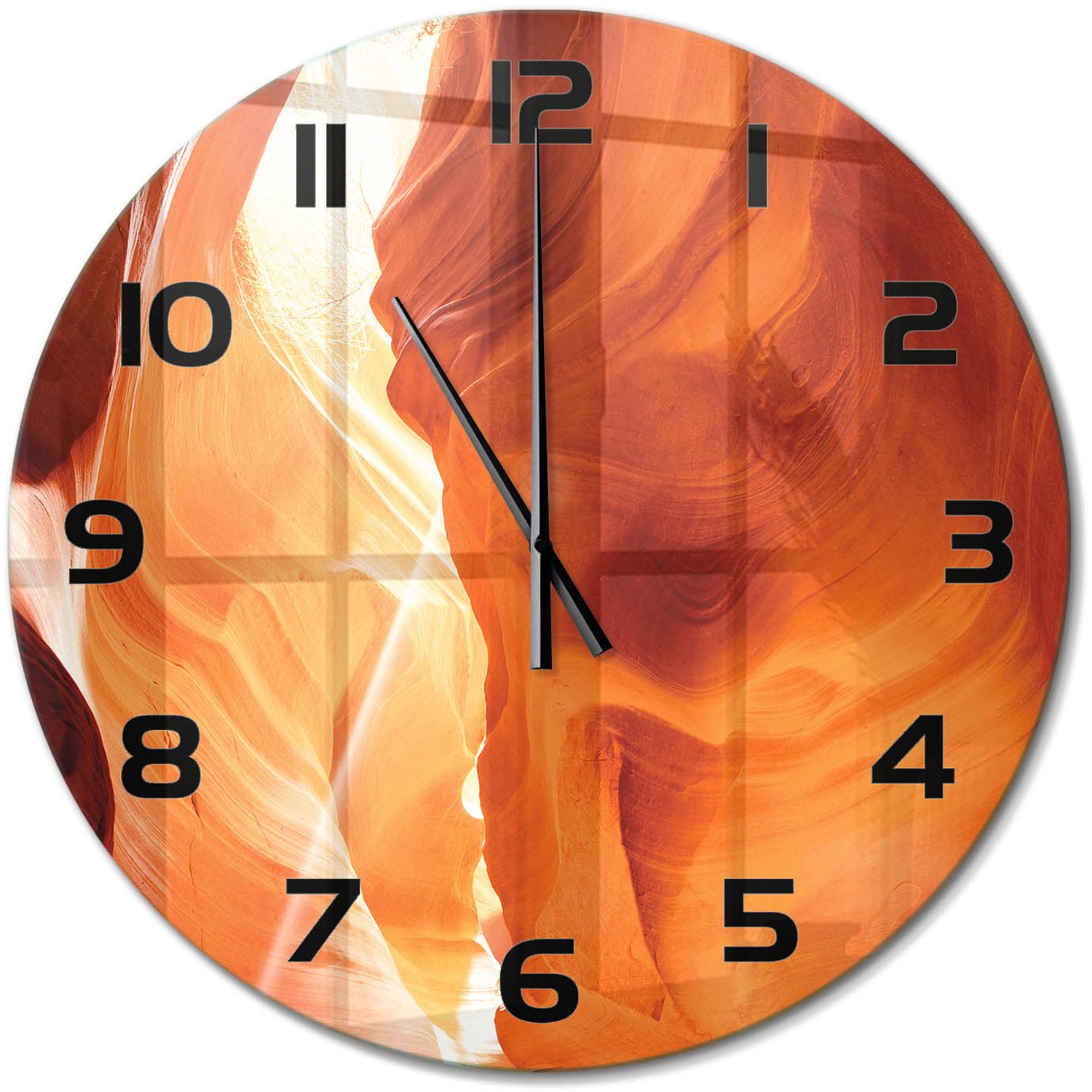 TULUP Wandklok - Canyon Moderne Wandklok Glas - fi60 cm - Oranje Wandklok Glas Decoratie - Zwarte handen - Ronde Klok - Glazen Wandklok Design - Klok Glas Met Opdruk