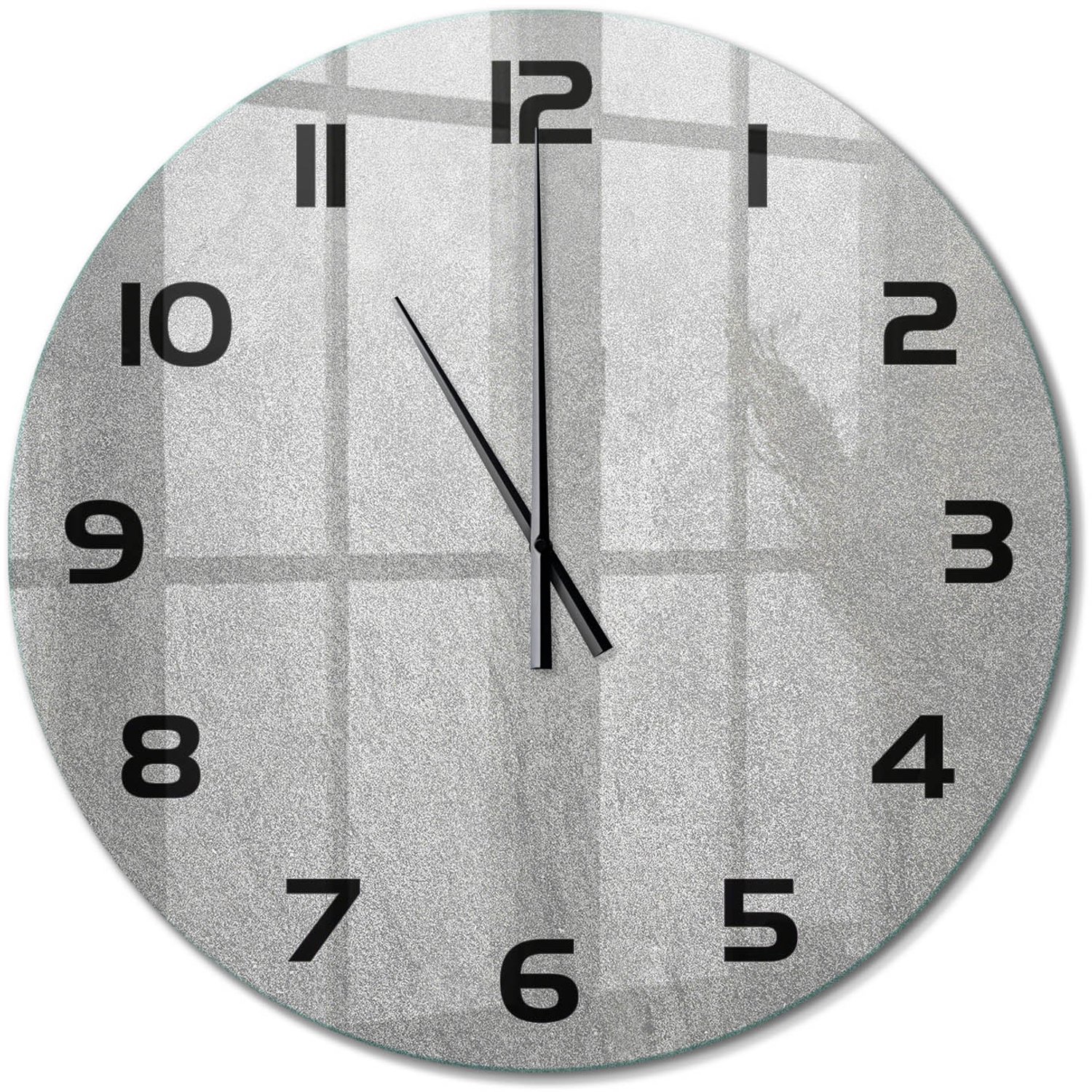 TULUP Wandklok - Grijze muur Gekleurde Glazen Klok - fi60 cm - Grijs Glazen Klok Met Print - Zwarte handen - Ronde Klok - Moderne Wandklok Glas - Wandklok Glas Decoratie