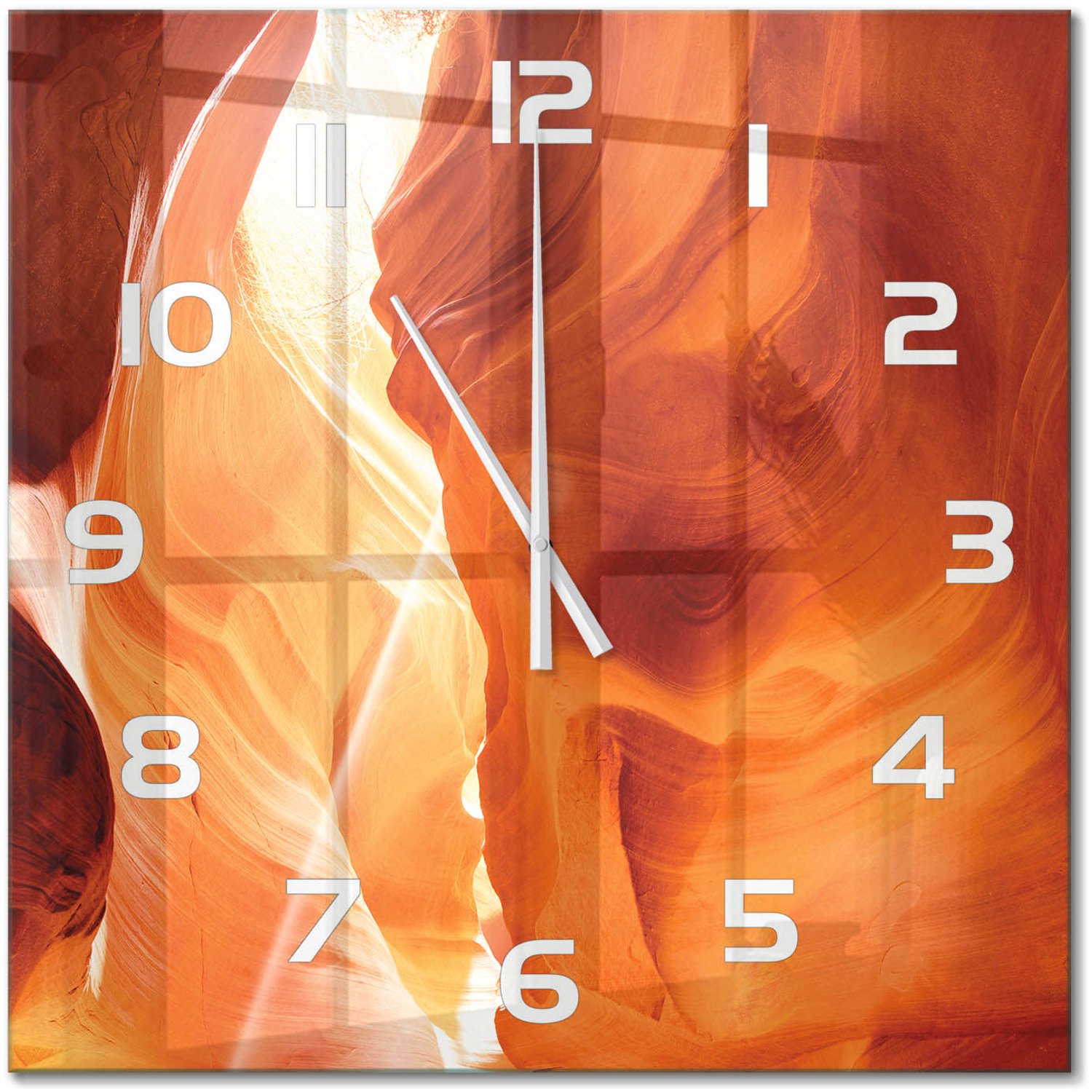 TULUP Wandklok - Canyon Wandklok Glas Decoratie - 60x60 cm - Oranje Gekleurde Glazen Klok - Witte handen - Vierkante Klok - Klok Glas Met Opdruk - Moderne Wandklok Glas