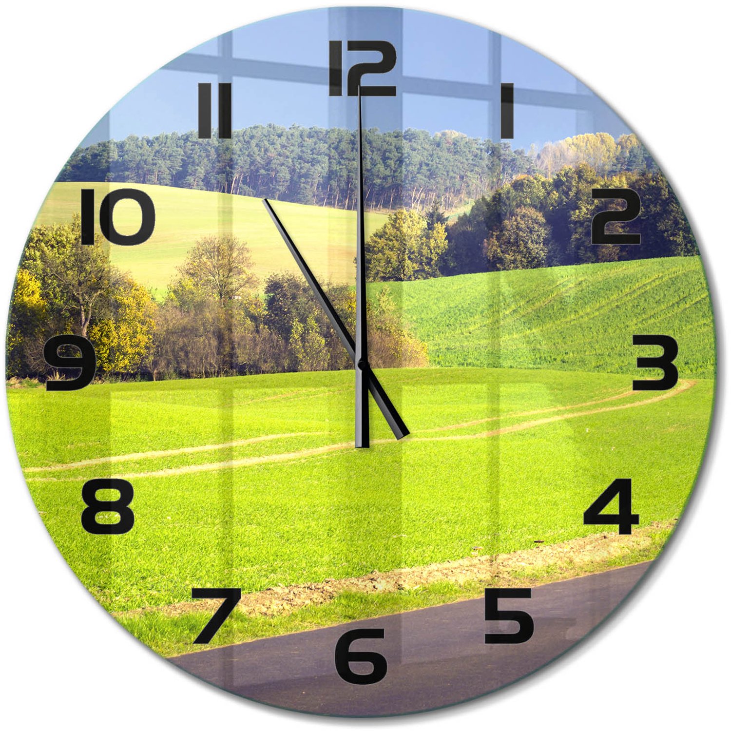 TULUP Wandklok - Onverharde weg Wandklok Glas Met Motief - fi60 cm - Groente Decoratieve Glazen Klok - Zwarte handen - Ronde Klok - Gekleurde Glazen Klok - Glazen Klok Met Print