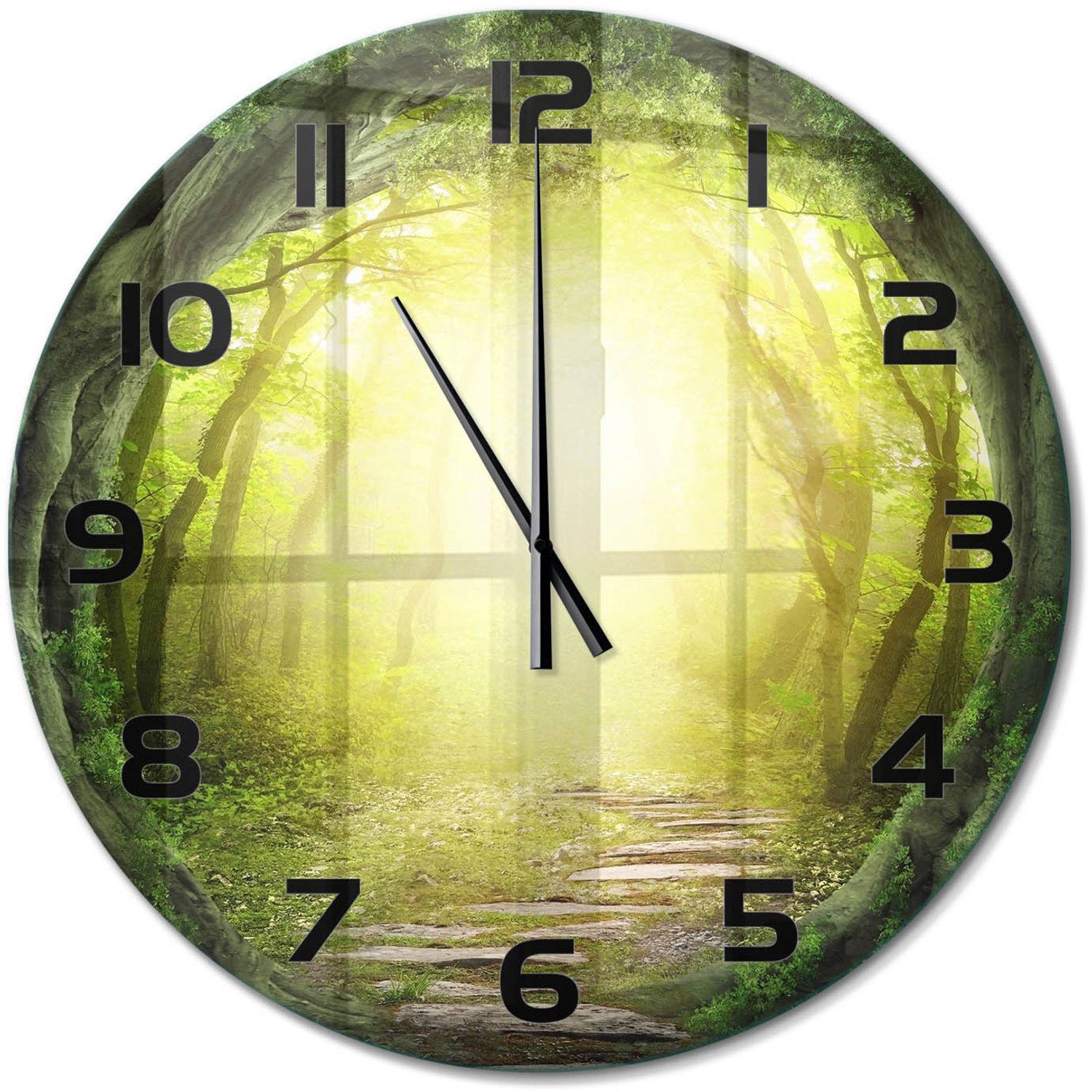 TULUP Wandklok - Boomtunnel Moderne Wandklok Glas - fi60 cm - Groente Wandklok Glas Decoratie - Zwarte handen - Ronde Klok - Glazen Wandklok Design - Klok Glas Met Opdruk