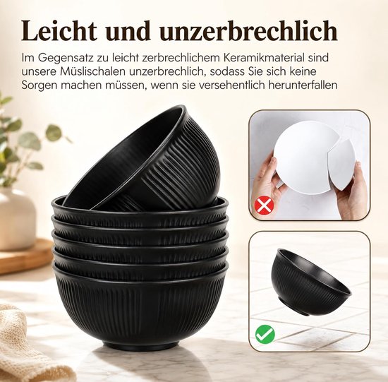 6x Onbreekbare plastic ontbijtschalen, voor soep, pasta, rijst, salade — afbeelding 3