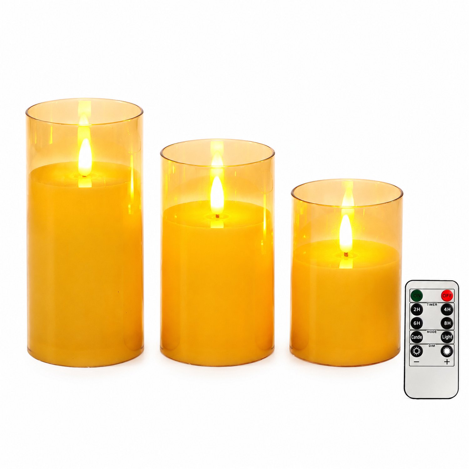 SWGOTA led kaarsen, set van 3 met afstandsbediening - bruin, diameter 7,5 cm, hoogtes 10/12,5/15 cm, warm licht