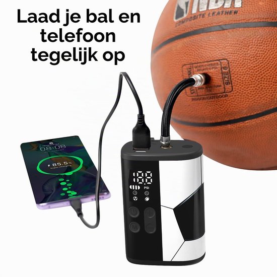 elektrische balpomp met 12 psi, 4000 mAh powerbank, LED-licht, auto-stop, compact. Ideaal voor voetbal, basketbal, volleybal - inclusief balpomp naalden — afbeelding 2