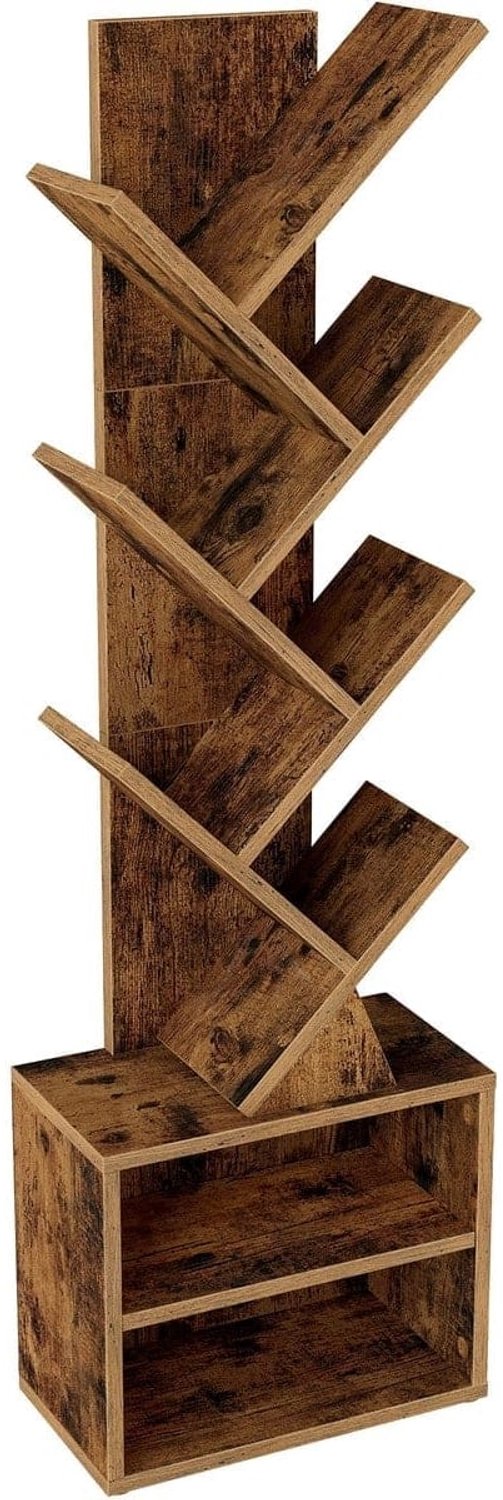Klarven Boomvormige Boekenkast Bruin - Boekenkastje - Boekenkasten - Open Boekenkast - Bookshelf - Stevige Planken, Anti-kantel Set Inbegrepen - 20,3x20,3x123,2 cm