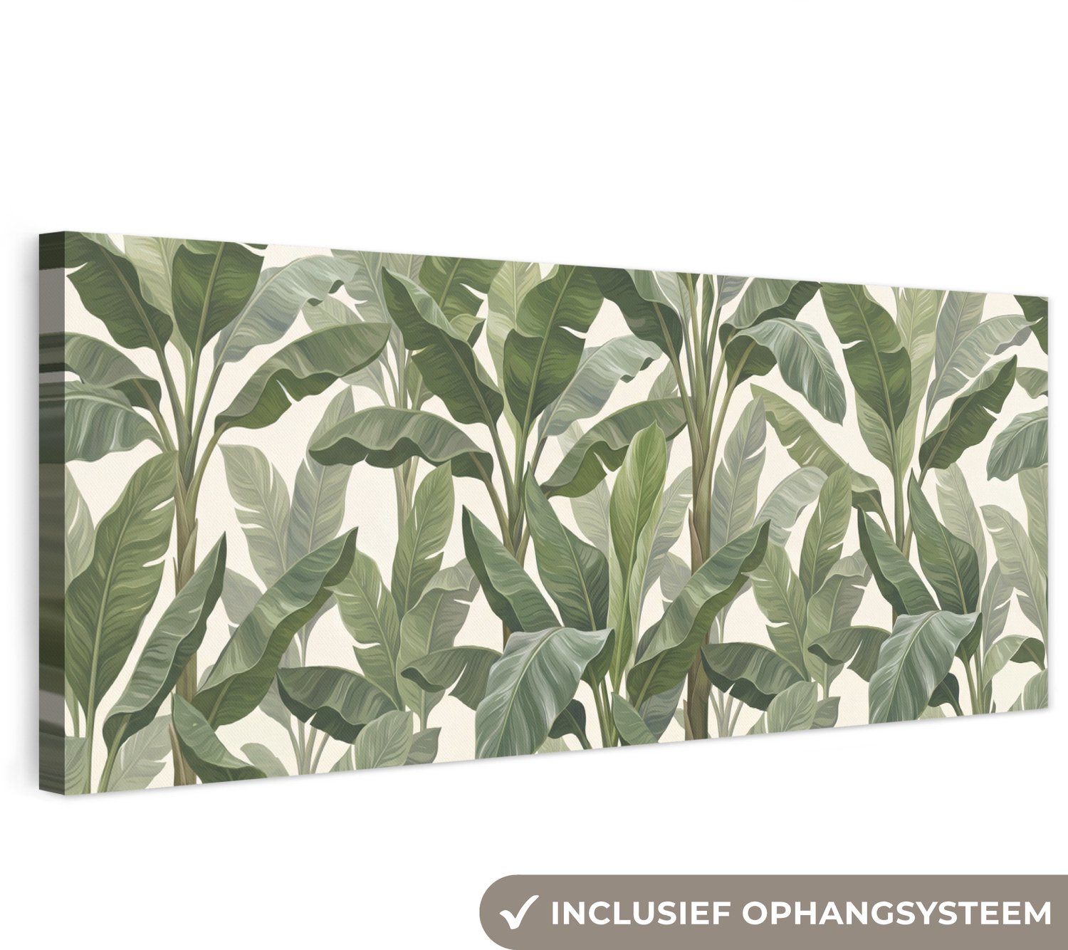 Canvas schilderij 180x60 cm - Exclusieve wanddecoratie Planten - Bladeren - Tropisch - Groen - Muurdecoratie woonkamer - Slaapkamer decoratie - Kamer accessoires - Schilderijen op canvas groot XXL