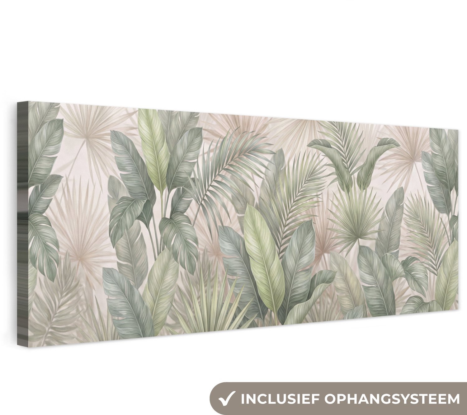 Canvas schilderij 150x50 cm - Exclusieve wanddecoratie Planten - Tropisch - Bladeren - Groen - Natuur - Muurdecoratie woonkamer - Slaapkamer decoratie - Kamer accessoires - Schilderijen op canvas