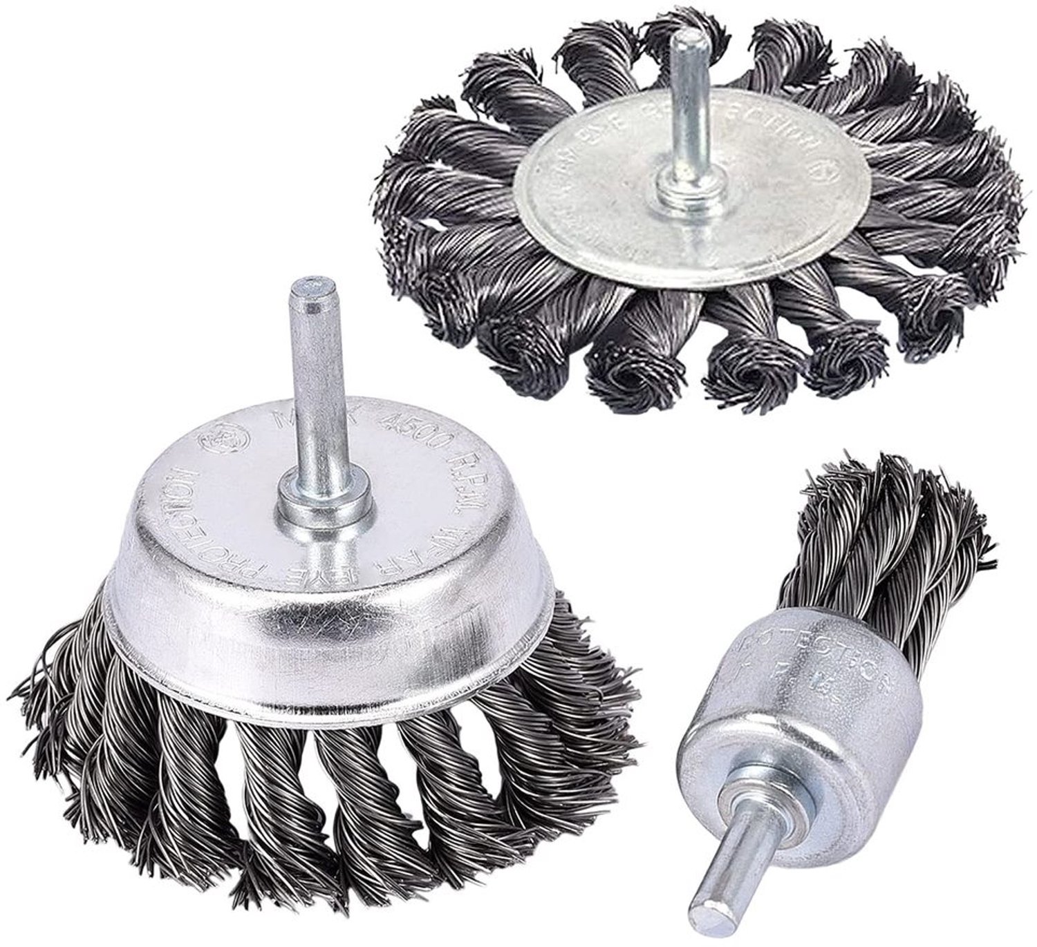 Draadborstel Set - 75 mm Wiel Borstel - 50 mm Cup Borstel - 25 mm Eindborstel - Koolstofstaal - Voor Reiniging Kleine Ruimtes - Boren