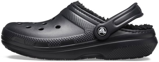 Zwarte Crocs Classic Lined Clog met zachte zwarte voering en hielband.