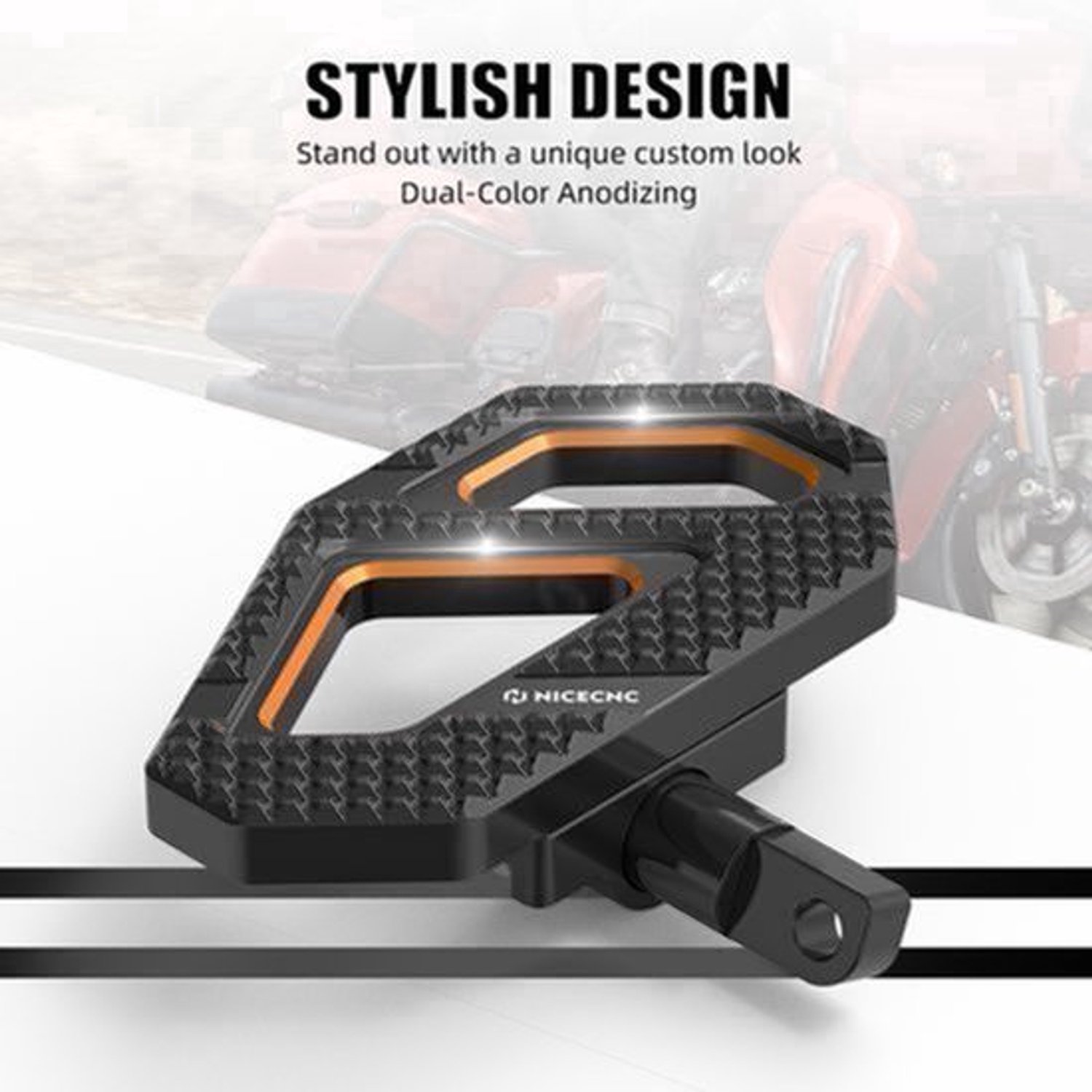 Passagiersvoetsteun Oranje - Aluminium 6061 - 20 cm Lengte - Voor Harley Touring Motor - Voetsteun