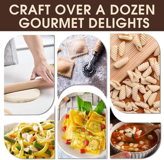 Pasta Maakset met 9 Houten Gereedschappen en Droogrek — afbeelding 3
