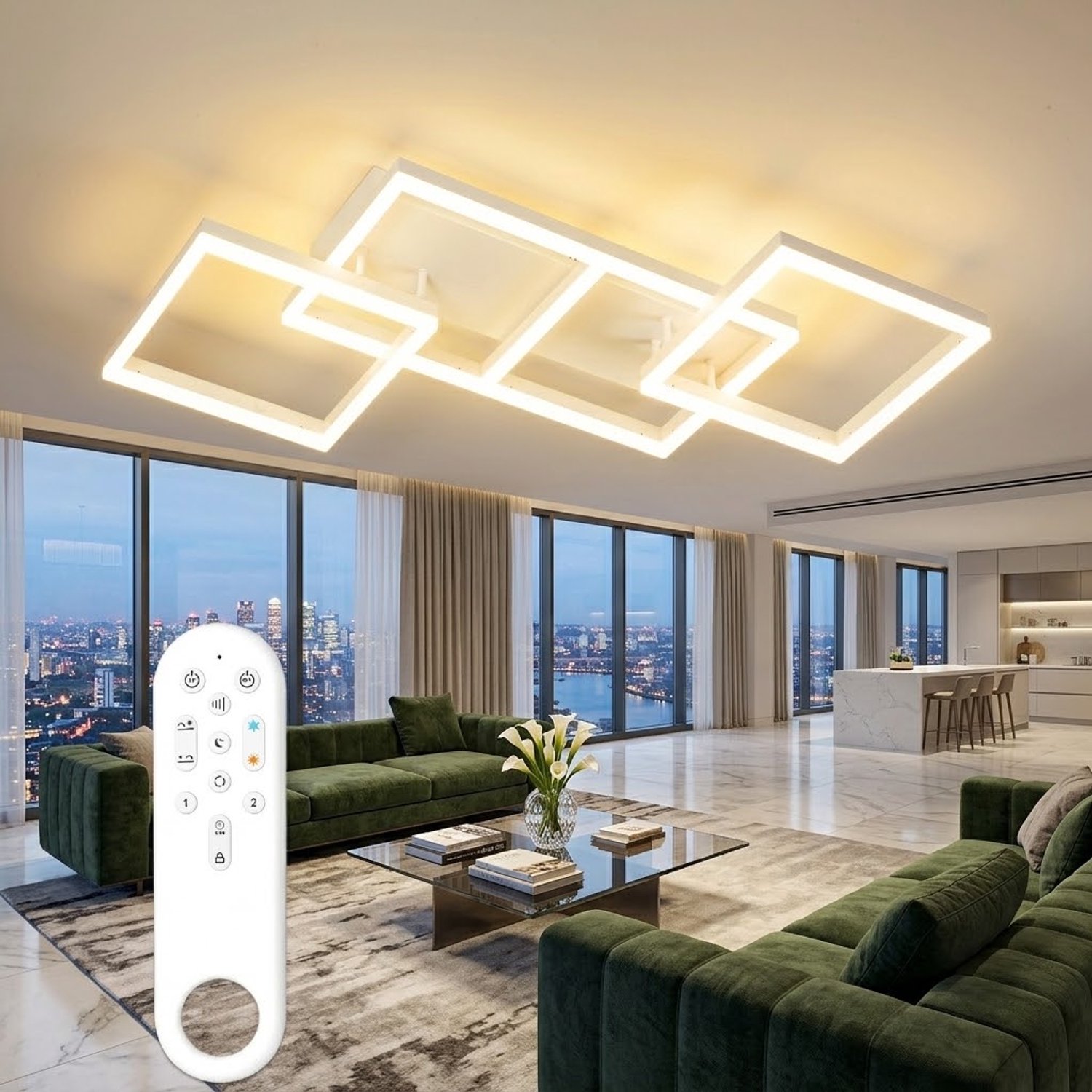 ANTENLICHT Luxe LED Plafondverlichting Wit - 75W Dimbaar (2700K-6500K) - 7200 Lumen Extra Helder - Design Plafondlamp - Plafonnière - met Afstandsbediening - Nachtmodus Timer Geheugenfunctie - Woonkamer Slaapkamer Keuken