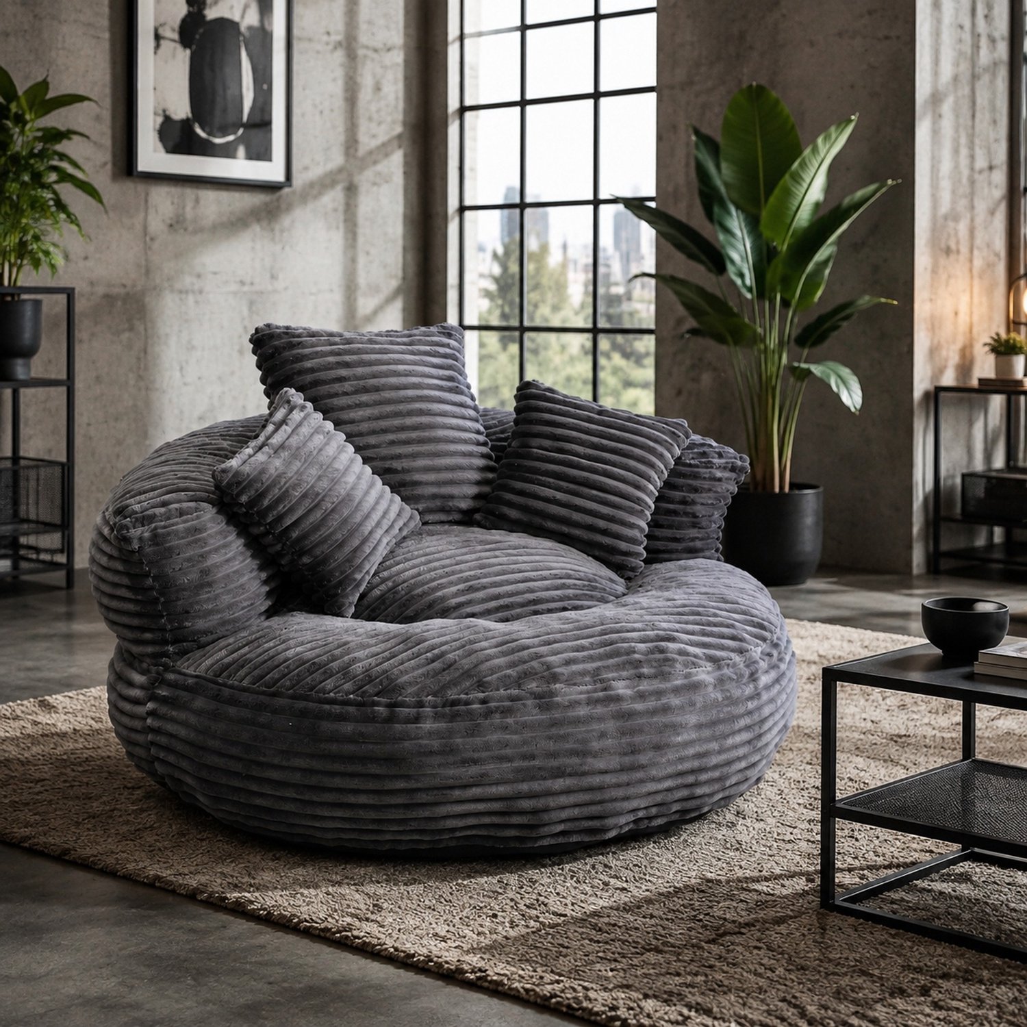 CHICFURN Zitzak - Hoge rugleuning - Met 3 kussens - Donkergrijs