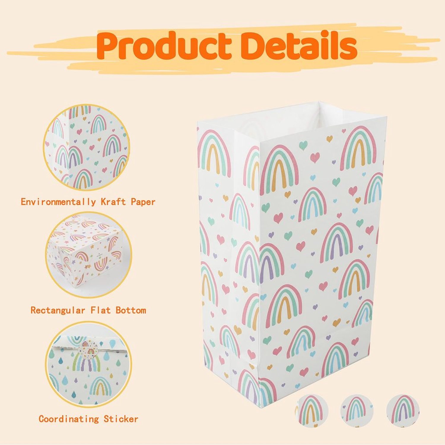 Set van 12 Kleurrijke Kraft Cadeautassen met Stickers
