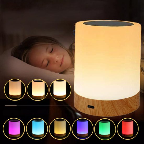 LED-nachtlampje - RGB-sfeerverlichting - Nachtlampje - Bureaulamp - Aanraakgevoelige dimfunctie - 7 kleuren - Creatief houtnerfdesign - USB-oplaadbaar — afbeelding 5