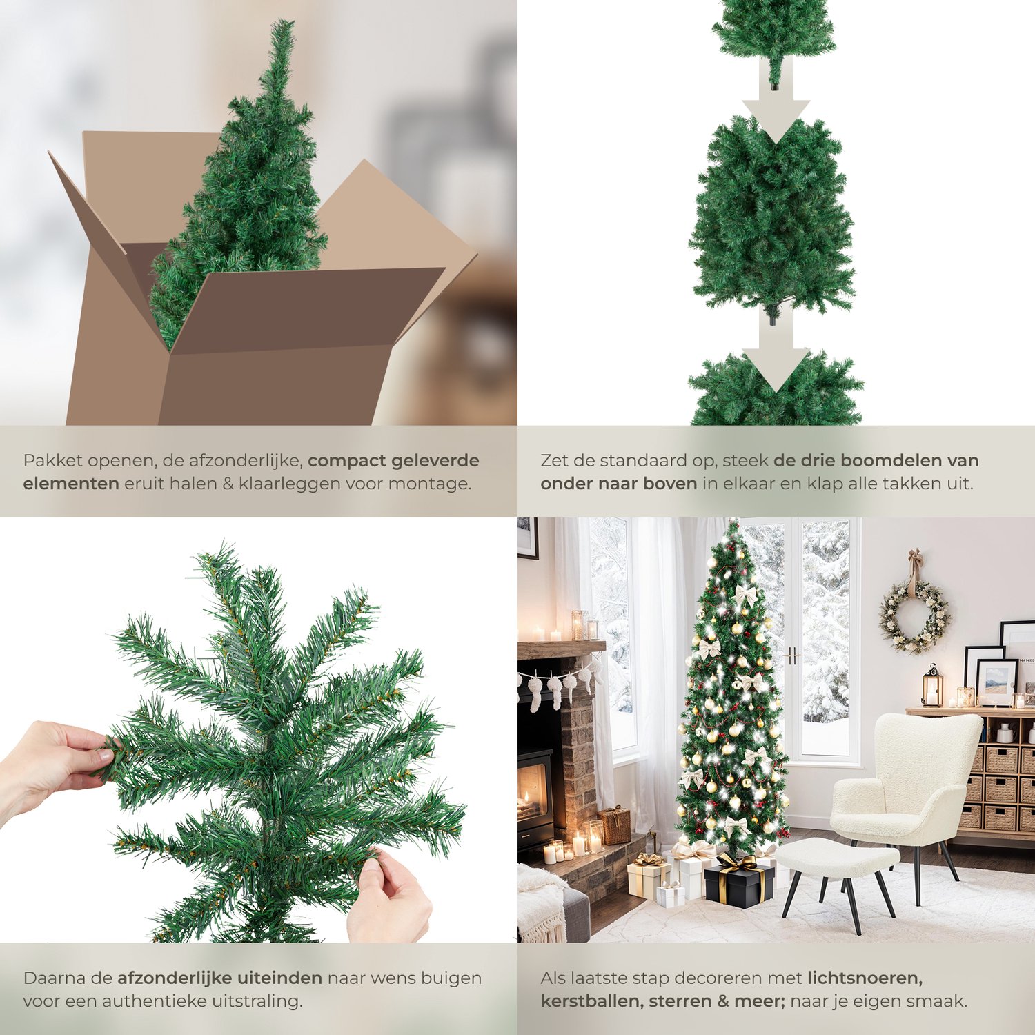 tectake® Kunstkerstboom - Levensecht met flexibele takken - Volumineus - Stabiel en eenvoudig te monteren - Kunstkerstboom als kerstversiering - 210cm - 878 takken - groen – foto 6