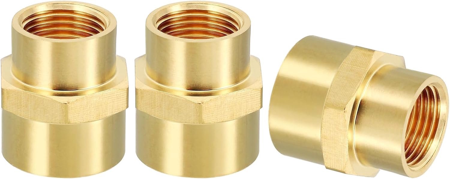 Koppeling messing 3/8" x 1/2" NPT - 3 stuks - zeskantnippel - geschikt voor water en gasleidingen - ServiceTopper