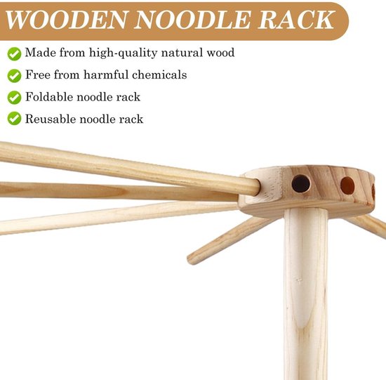 Houten Pasta Droger met 9 Verwijderbare Armen — afbeelding 3