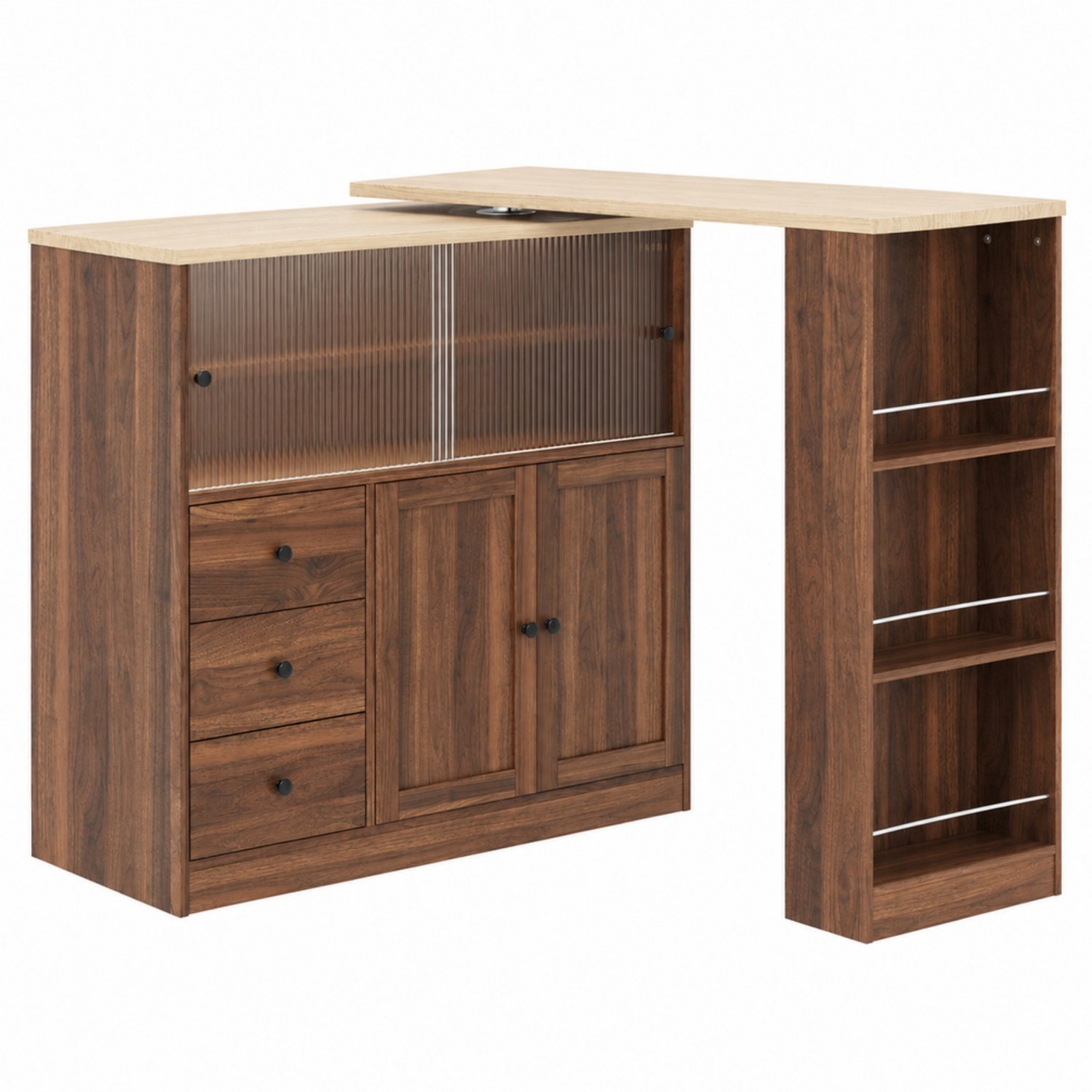 LONG DRAGON - Keukeneiland - Tafelblad 360 graden draaibaar - Opbergkast met lade en schuifdeur van gehard glas - Ook als bartafel - Voor eetkamer en thuisbar