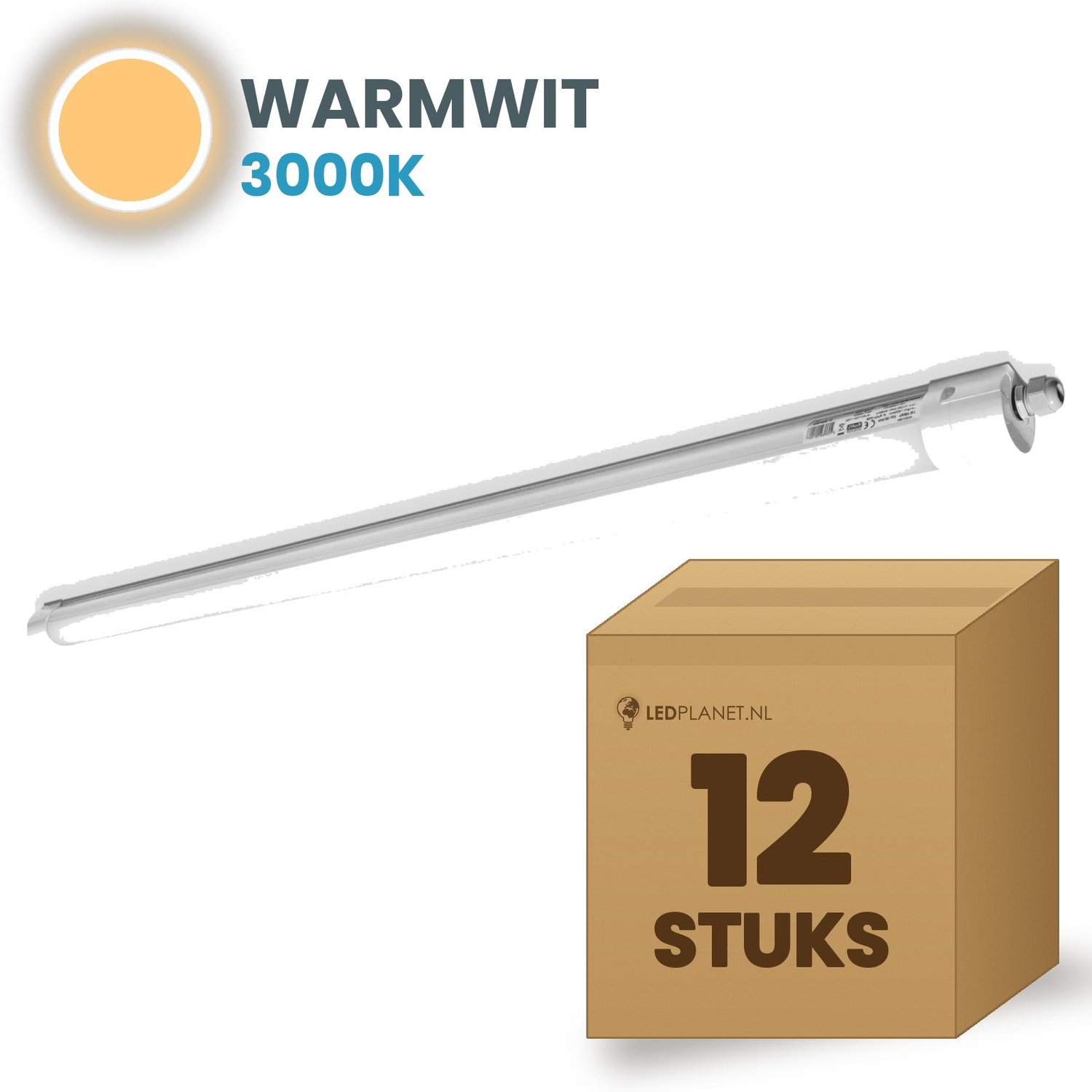 Tsong TL armatuur Tri Proof 600mm 12 stuks - 18W 2700lm - Warmwit 3000K - Koppelbaar - IP65 - 230V