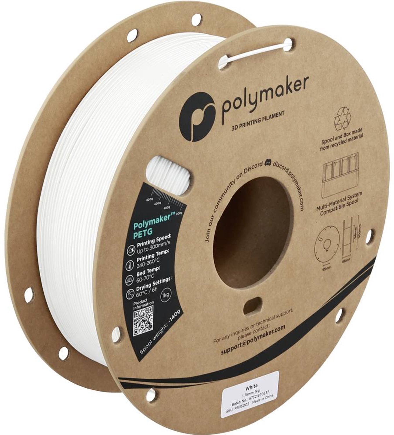Polymaker PB05002 Filament PETG Highspeed filament 1.75 mm 1000 g Wit 1 stuk(s) Kleurloos